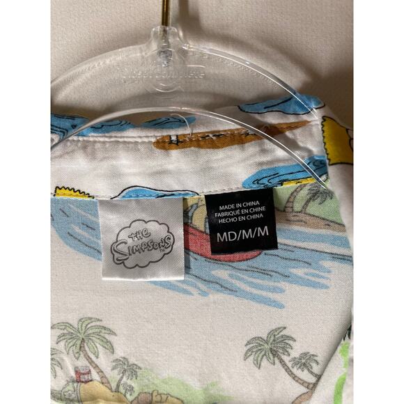 Simpsons White Beach Hawaiian Button Down Short Sleeve Shirt Size Medium Mens - Picture 2 of 5